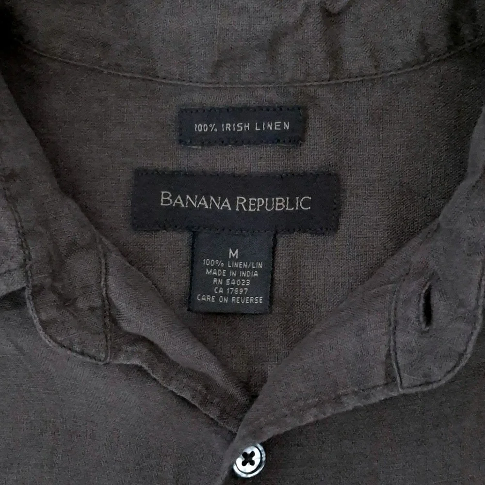 Banana Republic Shirt Irish Linen Brown Medium Mens Long Sleeve Coastal Safari M